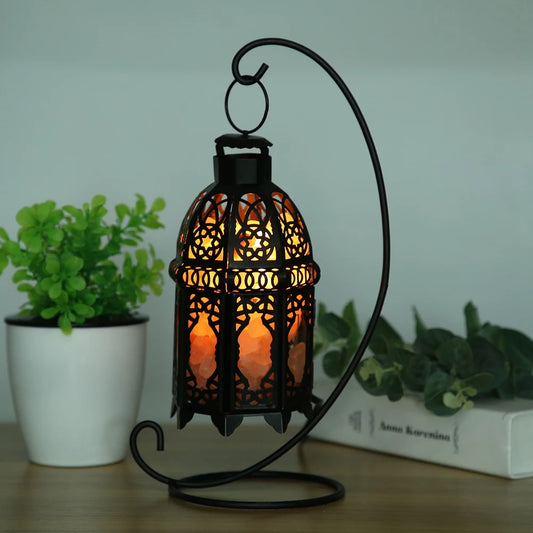 Vintage Iron Frame Natural Crystal Salt Rock Lamp