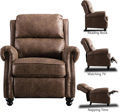 Pushback Recliner Faux Leather Chocolate Armchair