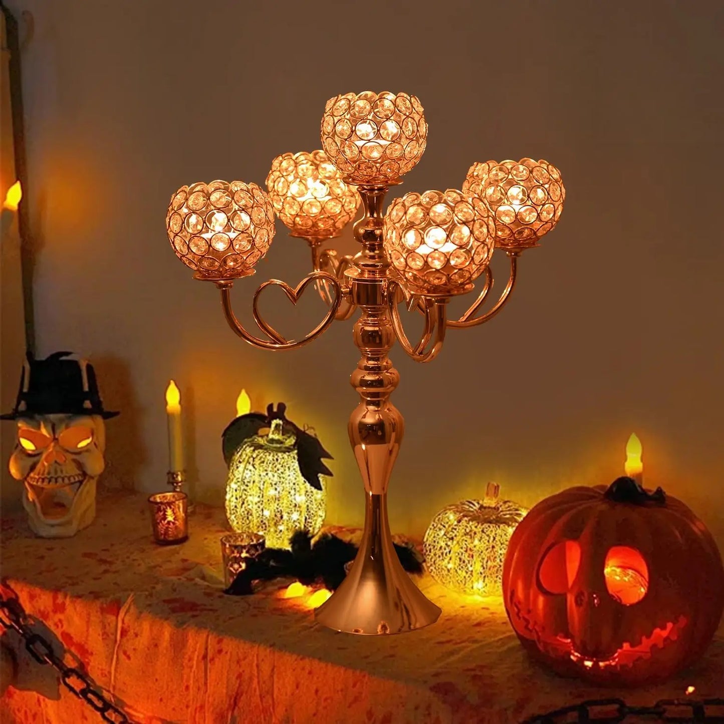 5~Arm Gold Heart Candelabrum