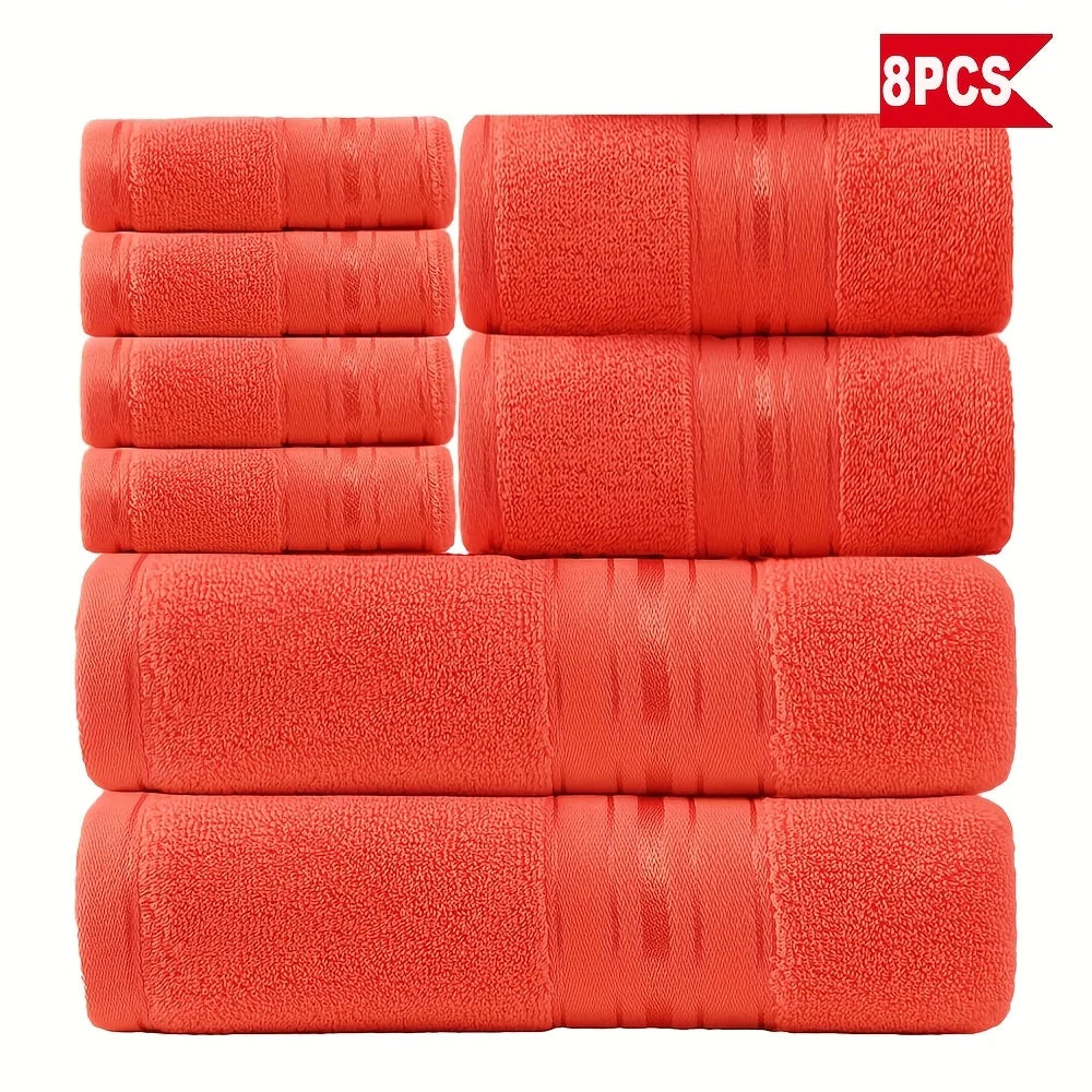 Cotton Bath Towel Set featuring elegant banded stripes in diverse colors, enhancing your bathroom style.