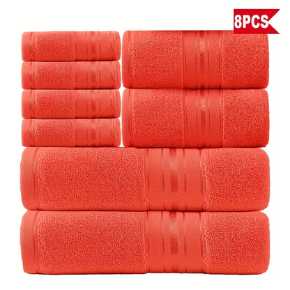 Cotton Bath Towel Set featuring elegant banded stripes in diverse colors, enhancing your bathroom style.