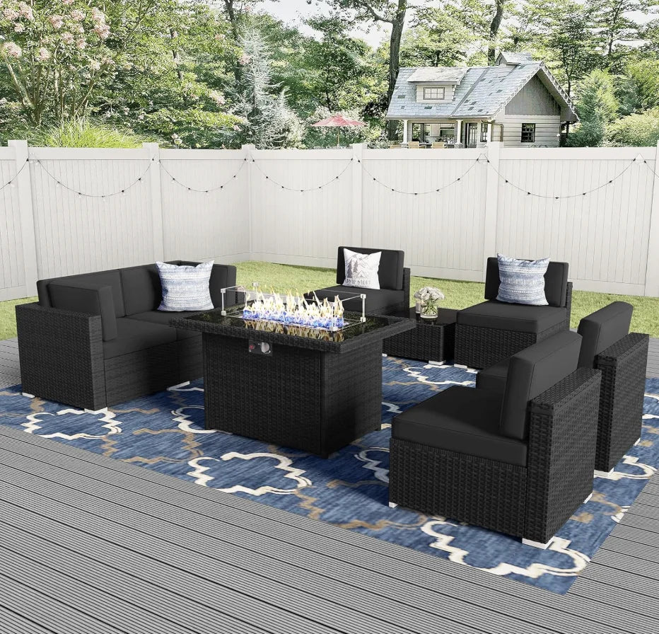 8-Piece Patio Furniture Set w/44" Propane Gas Fire Pit Table