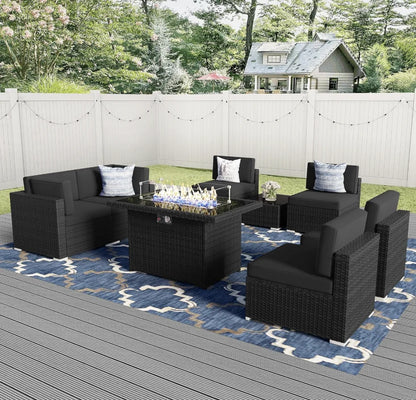 8-Piece Patio Furniture Set w/44" Propane Gas Fire Pit Table