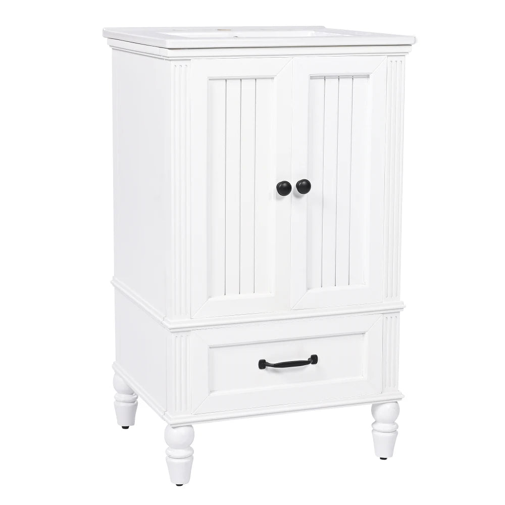 Modern & Independent 20" White Bathroom Vanity w/Semilune Ceramic Sink