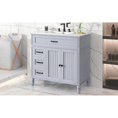 Freestanding 36" White Bathroom Vanity w/Ceramic Sink