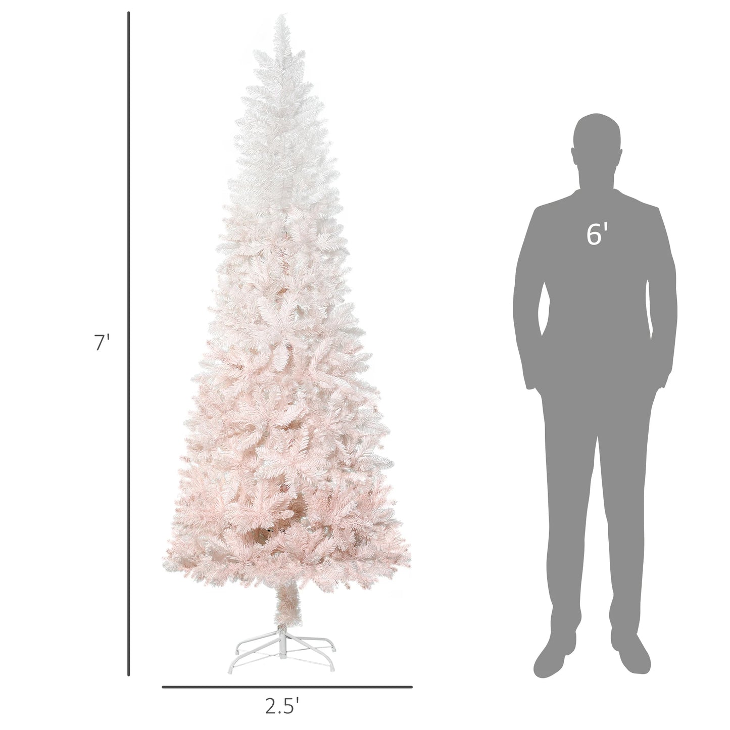 Artificial 7FT White/Pink Realistic Slim Holiday Tree