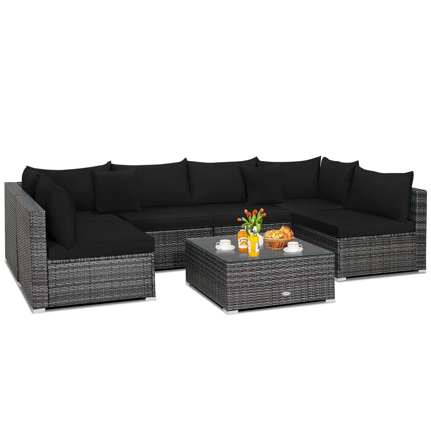 Modern 7-Piece PE Rattan Sectional Sofa Set