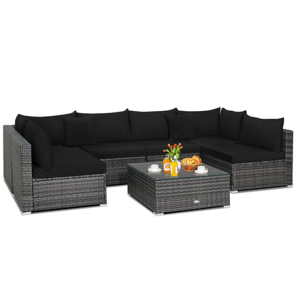Modern 7-Piece PE Rattan Sectional Sofa Set