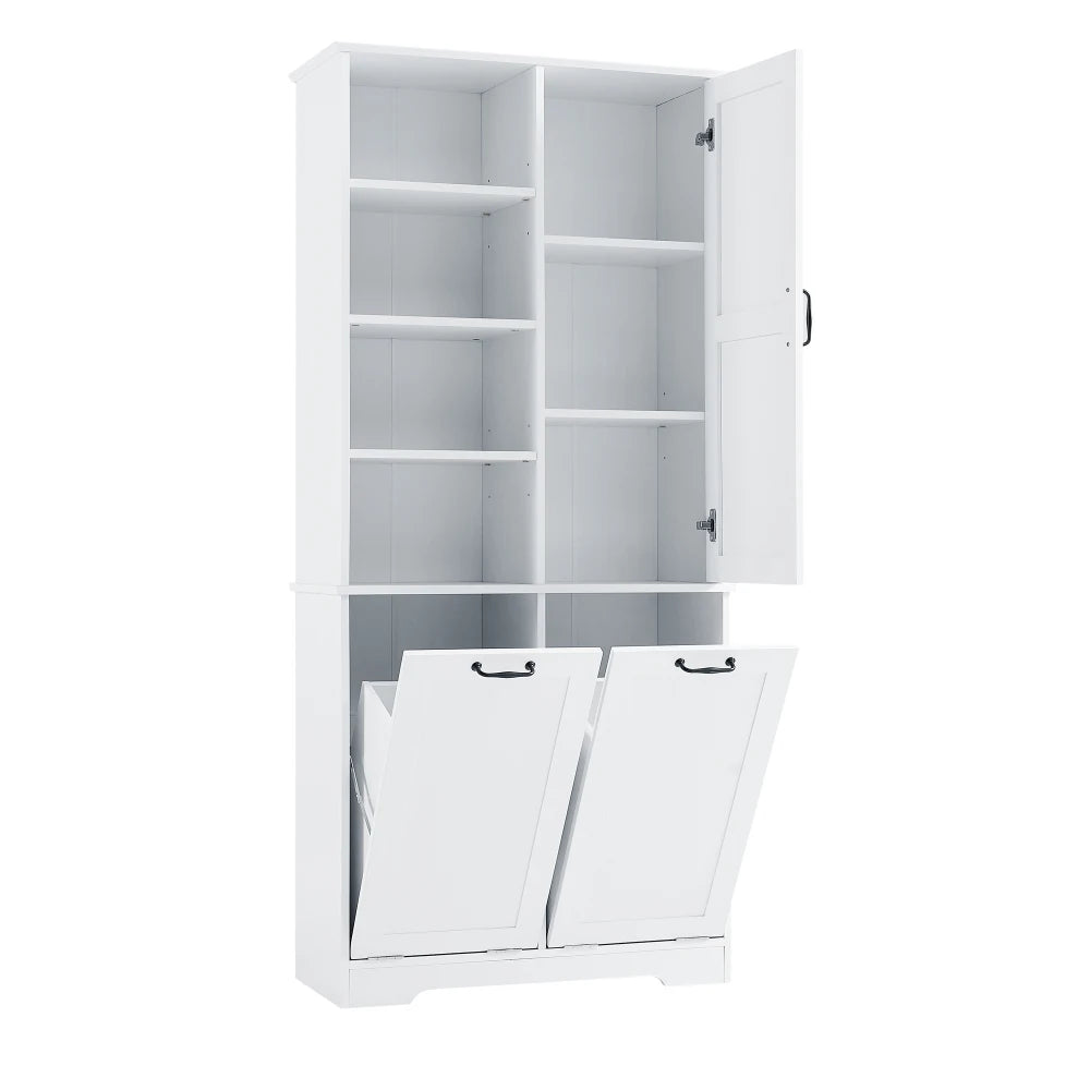 Contemporary 68" Freestanding White Open Hamper Cabinet