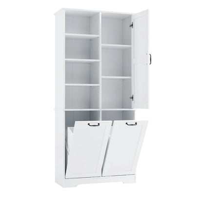 Contemporary 68" Freestanding White Open Hamper Cabinet