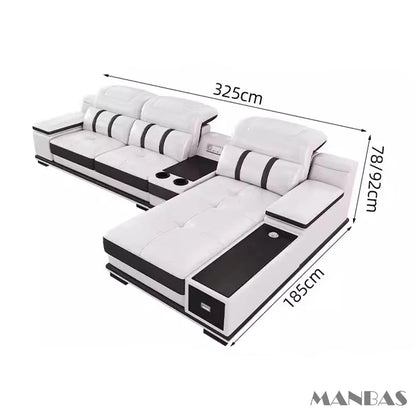 Modern Italian Genuine Leather Living Room Sofa Set