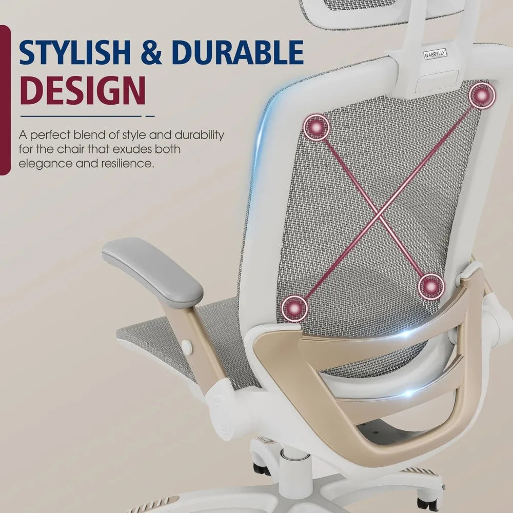 Durable ergonomic white mesh office chair with a sturdy 27.5” wide base for stability and comfort.