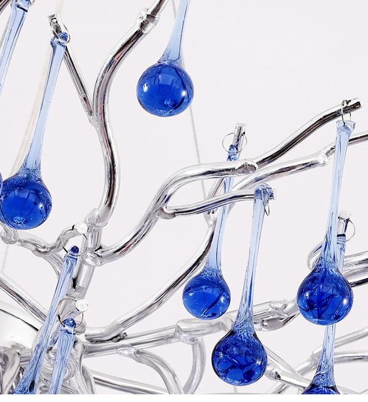 Luxury Chrome Branch  &  Silver Blue Crystal Ceiling Chandelier