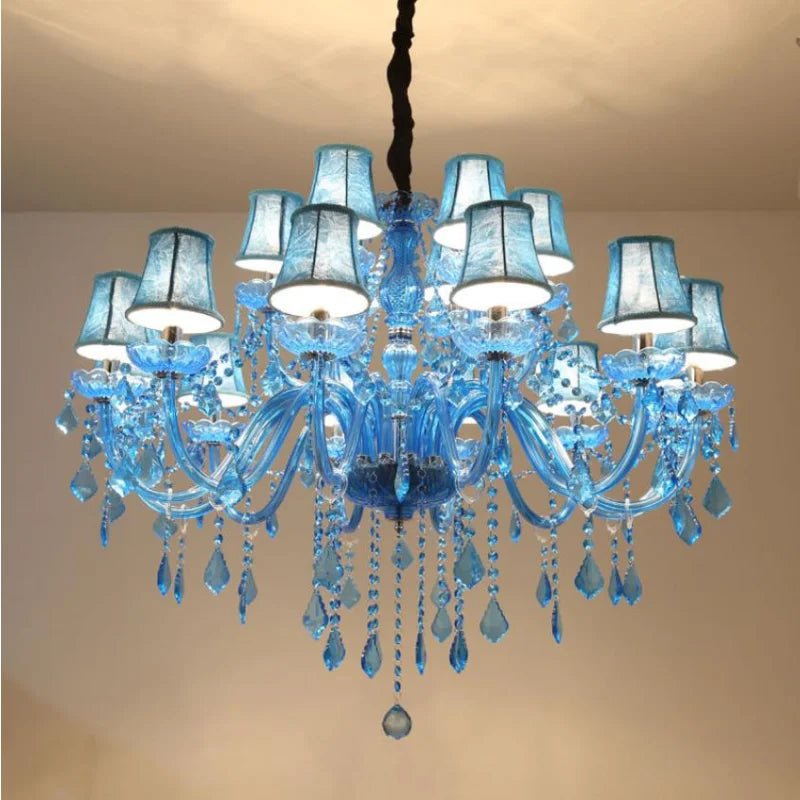 European Mediterranean Blue Crystal Chandelier