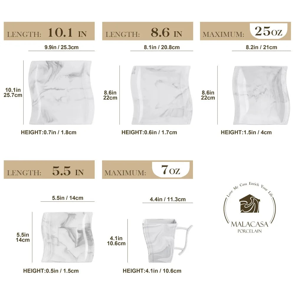 30-Piece Marble Porcelain Dinnerware Set for 6