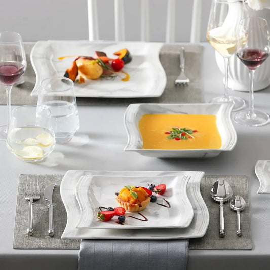 30-Piece Marble Porcelain Dinnerware Set for 6