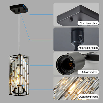 Modern Black Finish Crystal Pendant Light- Pack of 3