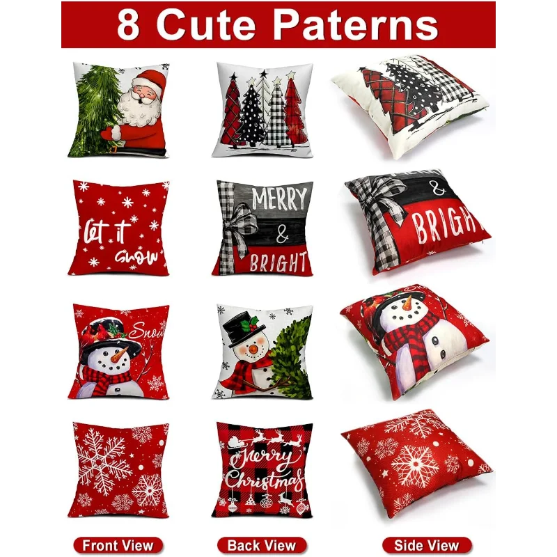 4 Double-Sided Print Christmas Pillow Covers 