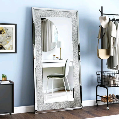Modern Rectangular Crystal Crush Diamond Wall Mirror