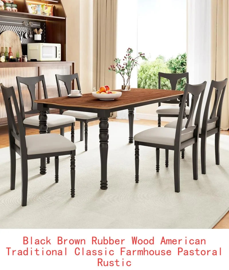 Country Farmhouse Style 7-Piece Dining Set w/6 Chairs