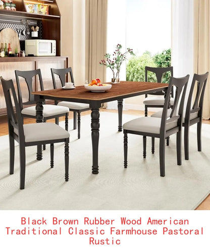 Country Farmhouse Style 7-Piece Dining Set w/6 Chairs