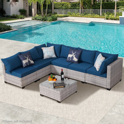 7-Piece Rattan Wicker Sectional Sofa Set