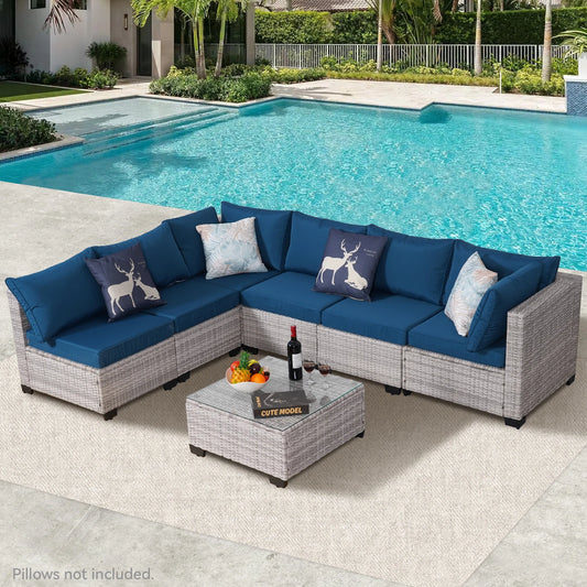 7-Piece Rattan Wicker Sectional Sofa Set