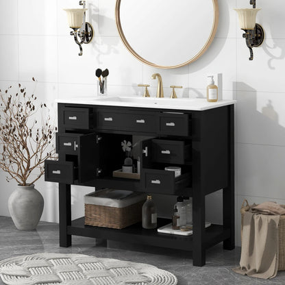 Modern 36'' Independent Bathroom Vanity w/Mounted Ceramic Sink