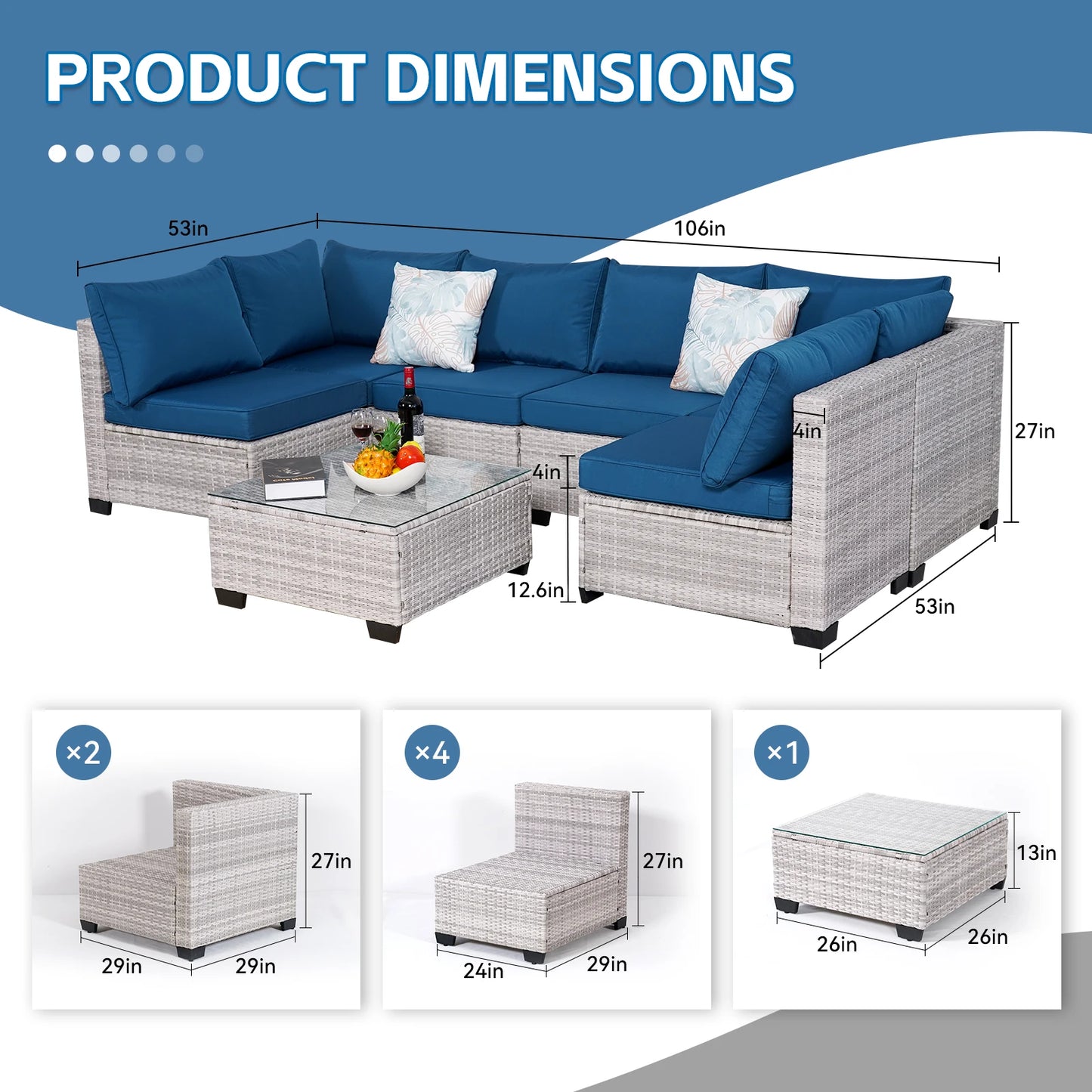 7-Piece Rattan Wicker Sectional Sofa Set