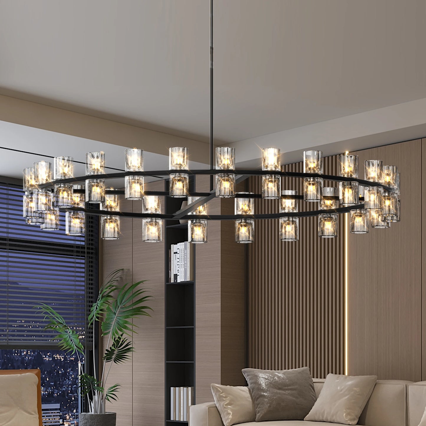 "Wagon Wheel over Table"~Modern 48" Black Round Light Fixture