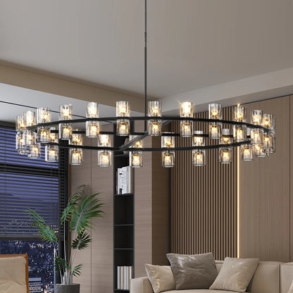 "Wagon Wheel over Table"~Modern 48" Black Round Light Fixture