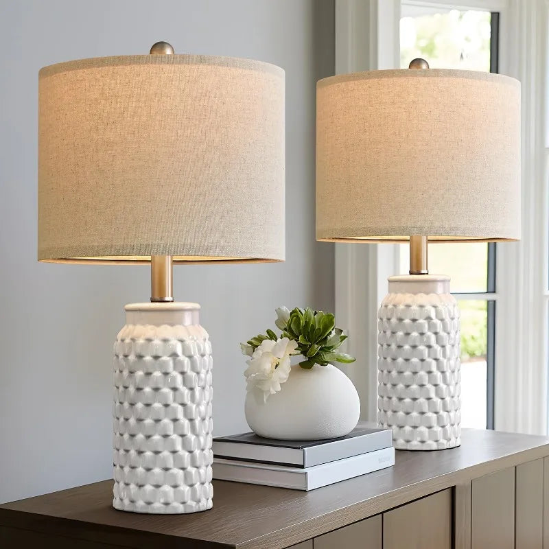 Set of 2 Modern 20.5" White Ceramic Bedside Lamps, perfect for enhancing decor with modern ceramic bedside lamps in a cozy living room or bedroom.