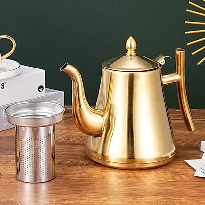 Gold/Silver Stainless Steel Coffee Pot w/Detachable  Filter