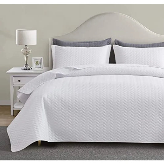 Elegant White 3-Piece Queen Size Quilt Set 