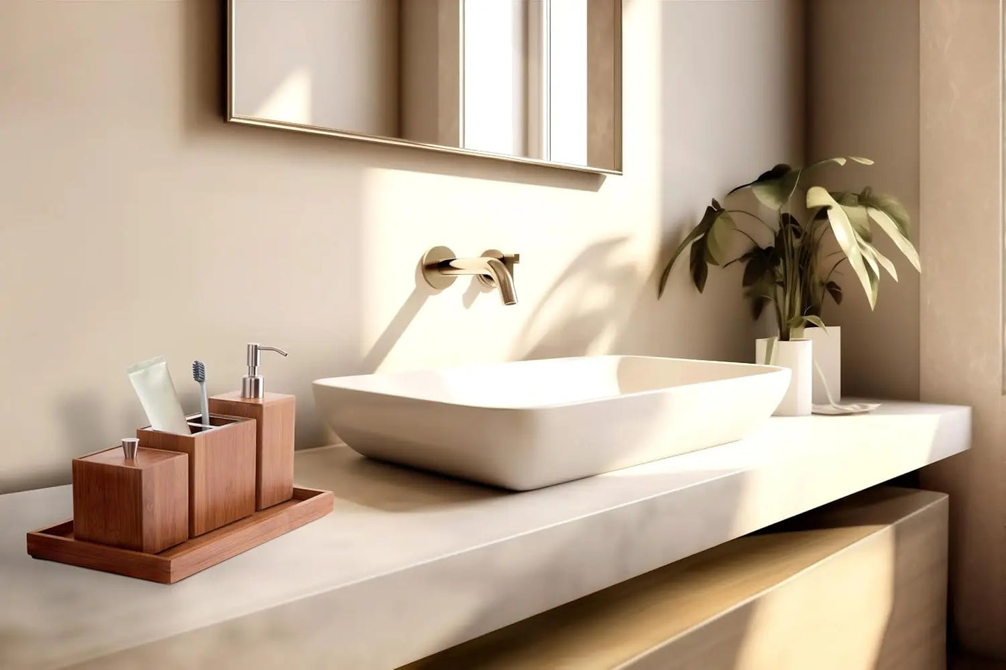 Elegant 5-Piece 100% Bamboo Bath and Vanity Set