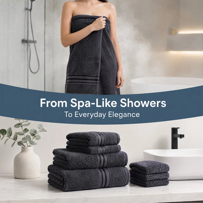 Elegant 8-Piece 100% Cotton Bath Towel Set in khaki, designed for absorbency and quick-drying.