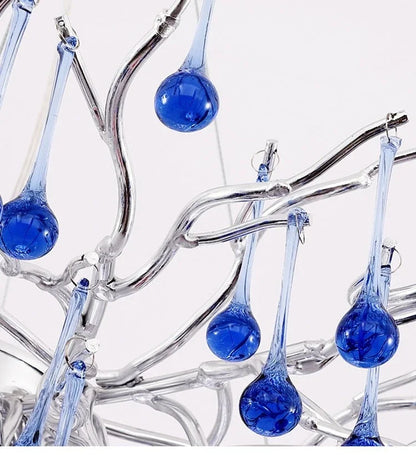 Luxury Chrome Branch  &  Silver Blue Crystal Ceiling Chandelier