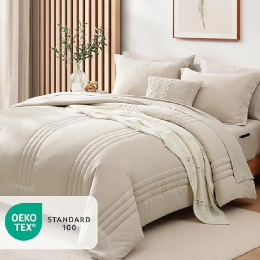Soft and fluffy apricot beige comforter as part of the Luxury Comforter Set, ensuring a restful sleep experience all year long.