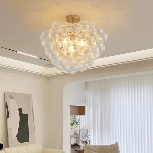 Golden Ceiling Pendant Light Chandelier w/Threaded Clear Glass Globe Shade