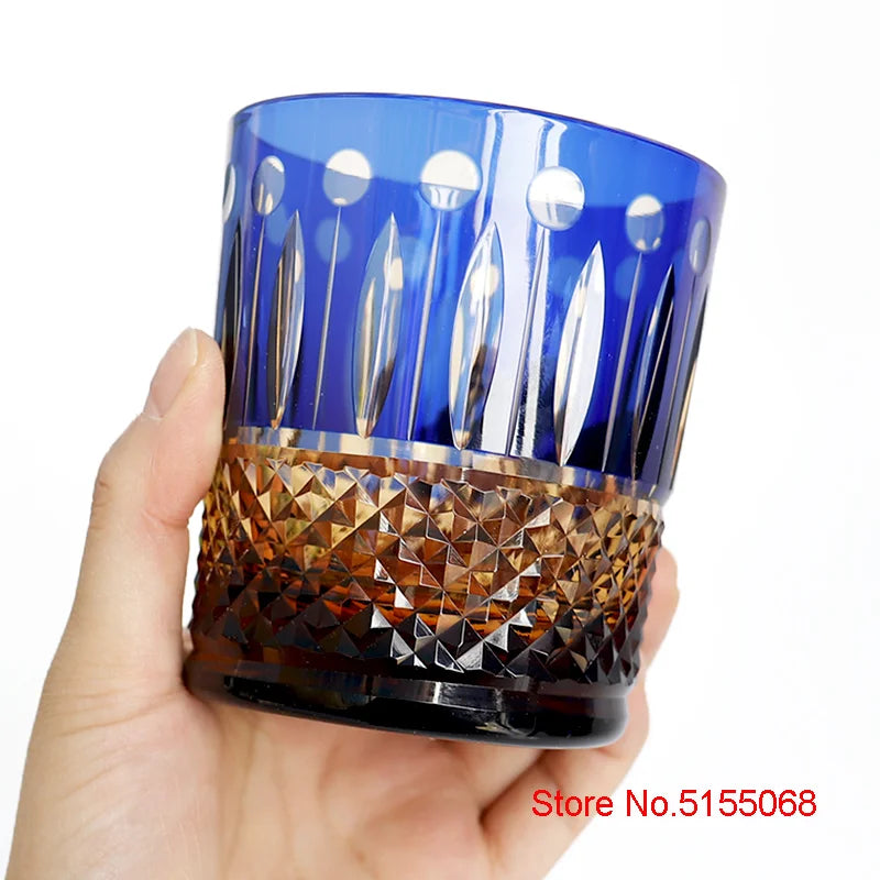 Sophisticated Premium Hand-Cut Whiskey Glass – Lead-Free Crystal Edo Kiriko Tumbler, showcasing craftsmanship and clarity, ideal for whiskey enthusiasts.