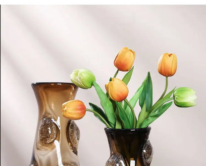 Coffee Art Glass Nordic Vase in a living room setting, demonstrating the versatility of this modern glass vase for decoration.