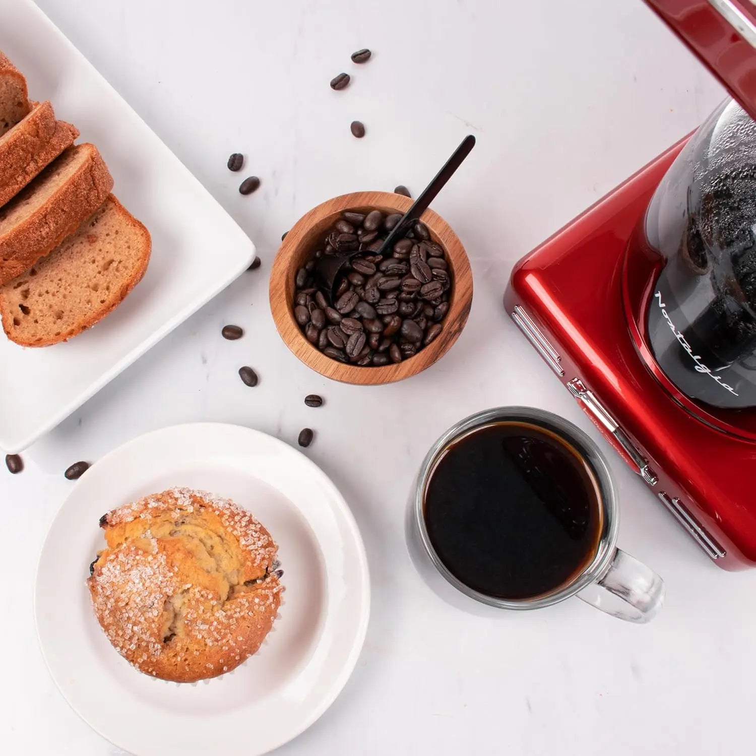 Dimensions of the Red Retro 12-Cup Programmable Coffee Maker fit perfectly on any kitchen counter, versatile design.