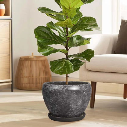 Elegant Indoor Gray Marble Ceramic Plant Pot 