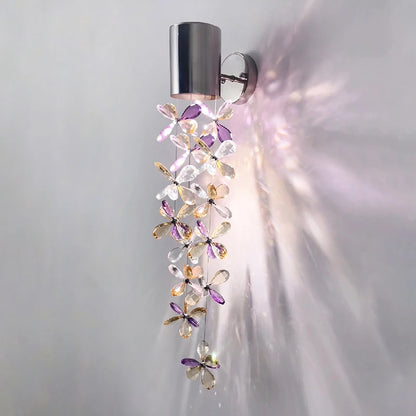 Exquisite Modern Crystal Wall Lamp in warm light ambiance, enhancing the coziness of any living space.