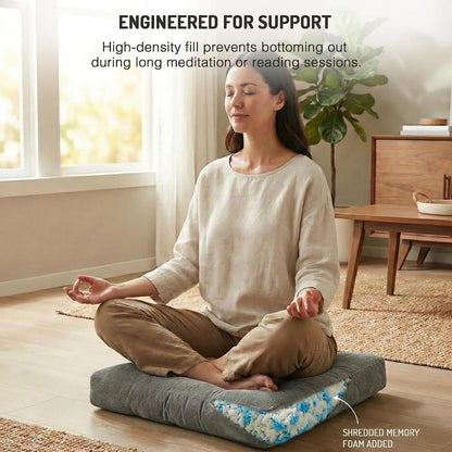 22x22 Corduroy Floor Pillows, Set of 2, Grey Memory Foam with nine-point tufting and textured corduroy upholstery