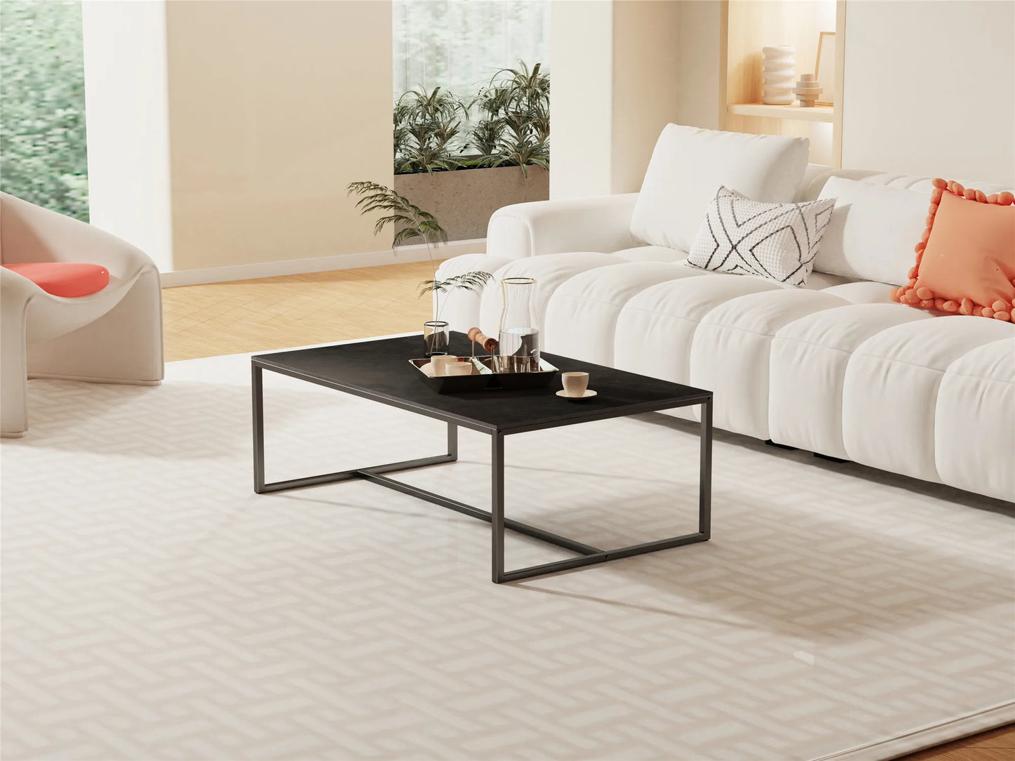 Rectangular Sintered Stone Coffee Table w/Black Metal Frame