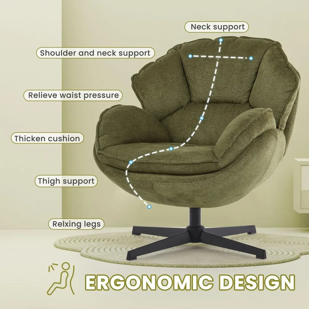 The Modern Green Swivel Armchair set in a contemporary living room, emphasizing its modern swivel feature.