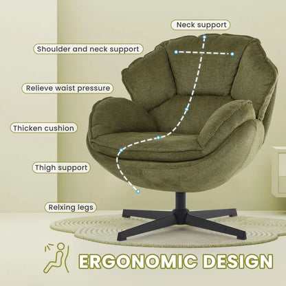 The Modern Green Swivel Armchair set in a contemporary living room, emphasizing its modern swivel feature.