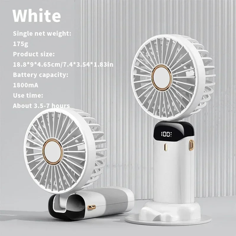 BreezeMate Rechargeable Handheld Mini Fan - LED Digital Display with 5 Speeds - Purple/White, compact rechargeable handheld fan for bags and pockets