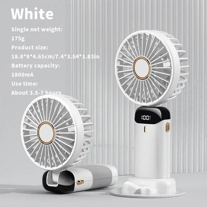 BreezeMate Rechargeable Handheld Mini Fan - LED Digital Display with 5 Speeds - Purple/White, compact rechargeable handheld fan for bags and pockets